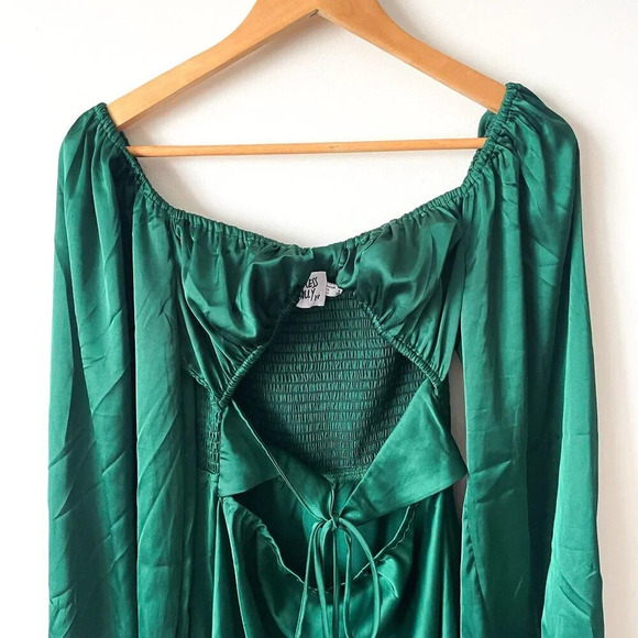 Princess  Polly Nikita Satin Effect Long Sleeve Mini Dress Green Size 6 - Picture 5 of 8